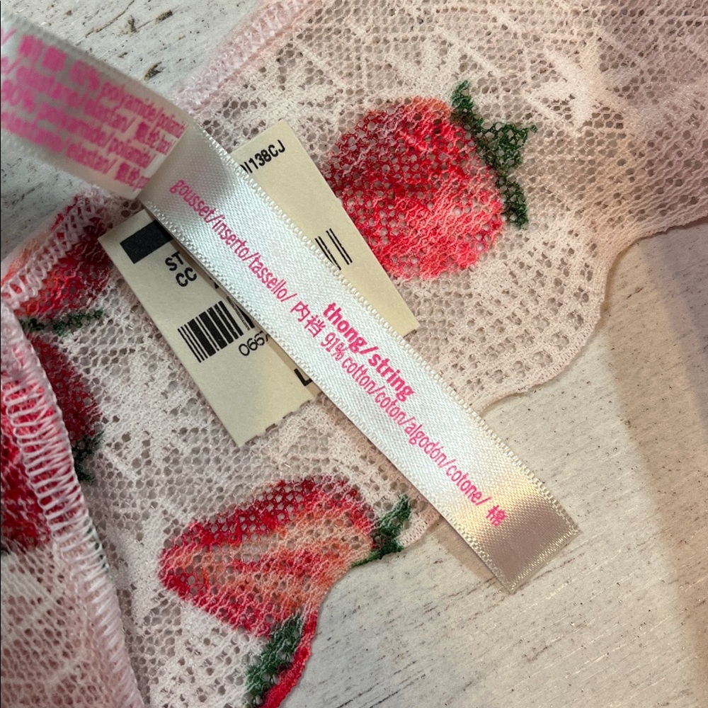 PINK Victoria's Secret Pink Strawberry Lace Thong Panties Large - Picture 5 of 8